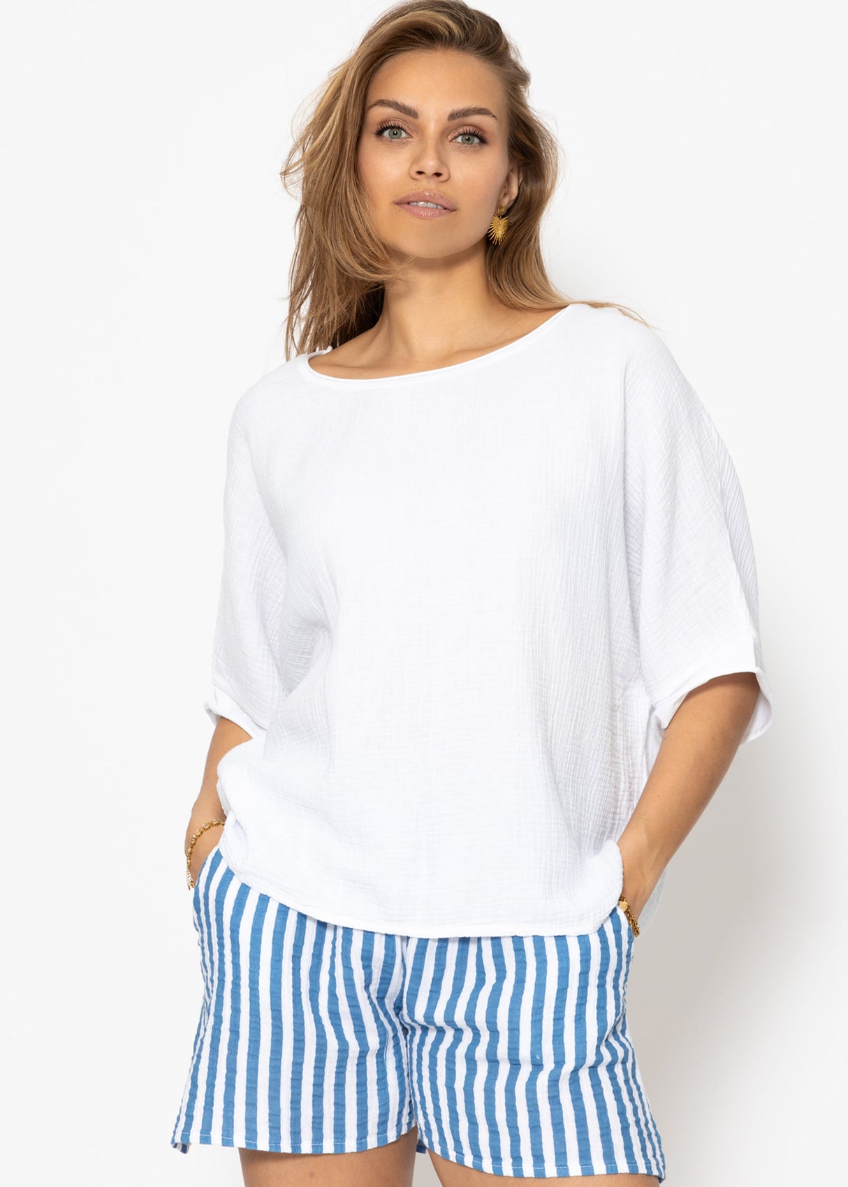 Lässiges Musselin Shirt - weiß