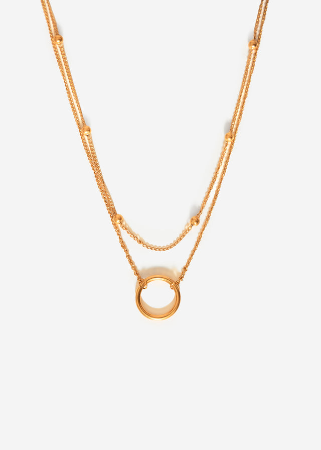 Layered necklace with beads - gold