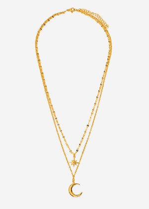 Layer Halskette mit Stern und Mond - gold