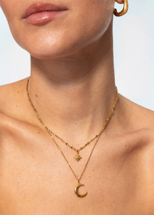 Layer Halskette mit Stern und Mond - gold