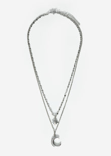 Layer Halskette mit Stern und Mond - silber