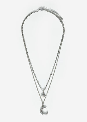 Layer Halskette mit Stern und Mond - silber