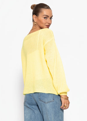 Leicht transparenter Feinstrickpullover - buttergelb