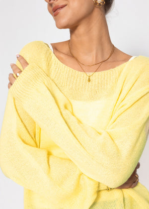 Leicht transparenter Feinstrickpullover - buttergelb