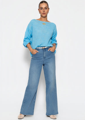 Leicht transparenter Feinstrickpullover - hellblau