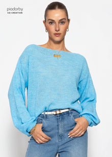 Leicht transparenter Feinstrickpullover - hellblau