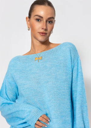 Leicht transparenter Feinstrickpullover - hellblau