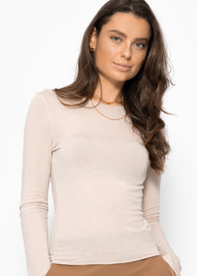 Slightly transparent long-sleeved shirt - beige