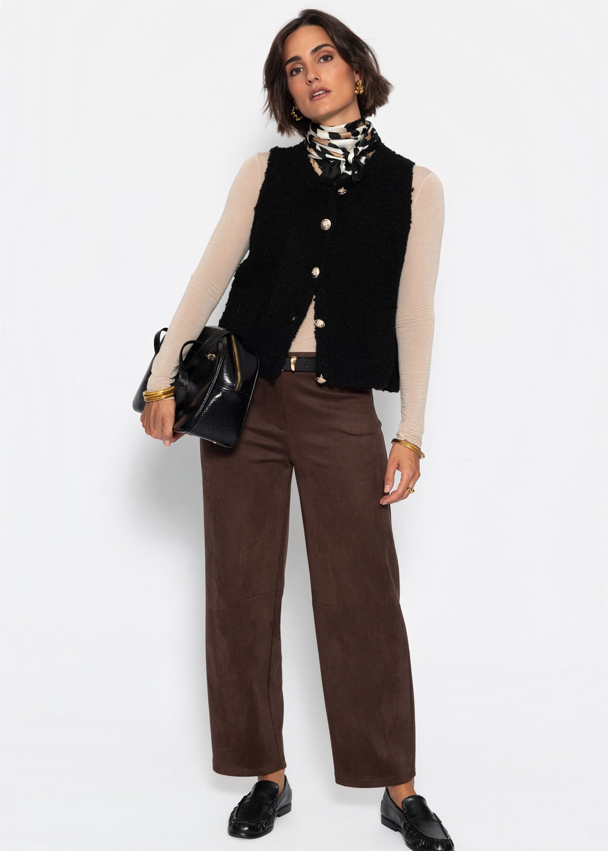 Slight sheer long-sleeved shirt with cashmere blend – beige
