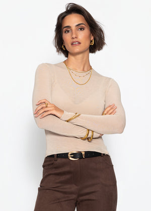 Slight sheer long-sleeved shirt with cashmere blend – beige