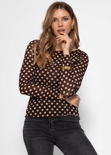 Lightweight, slightly transparent long-sleeved shirt with cashmere blend - brown