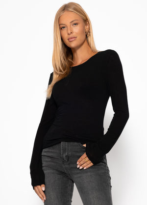Slightly transparent long-sleeved shirt - black