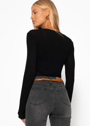 Slightly transparent long-sleeved shirt - black