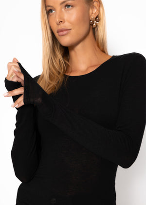 Slightly transparent long-sleeved shirt - black