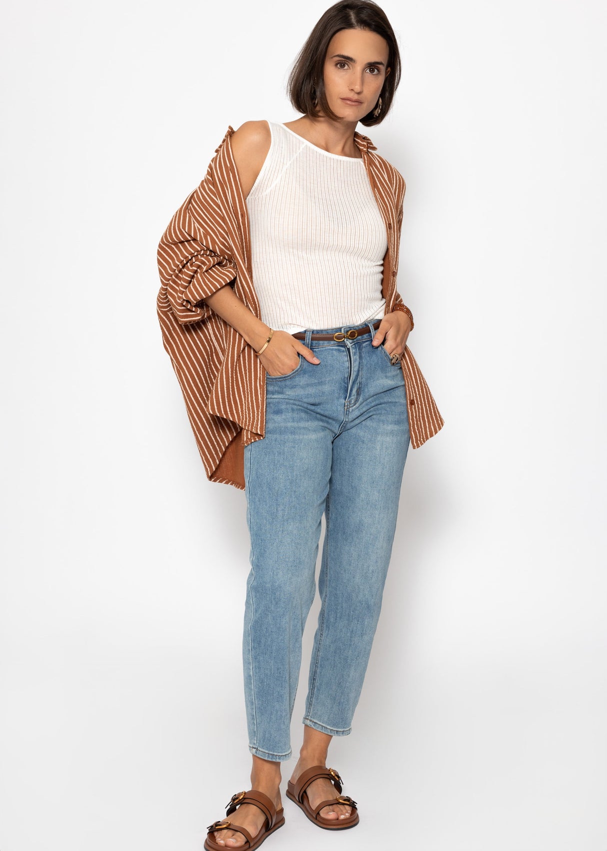 Leicht transparentes Top mit Rippstruktur - offwhite
