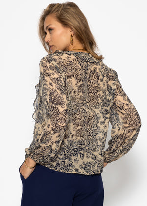 Leichte Bluse mit Rüschen - beige