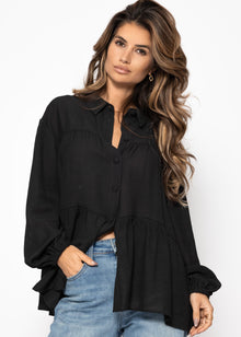 Leichte Bluse mit Volants - schwarz