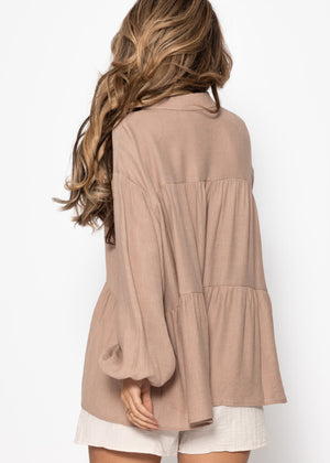 Leichte Bluse mit Volants - taupe