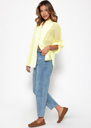 Linen blouse with lace - butter yellow