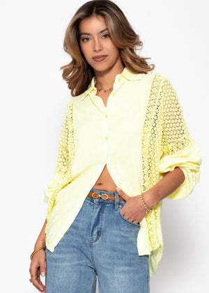 Linen blouse with lace - butter yellow