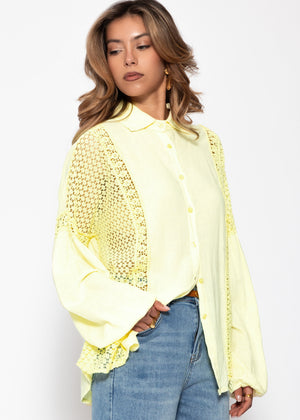 Linen blouse with lace - butter yellow
