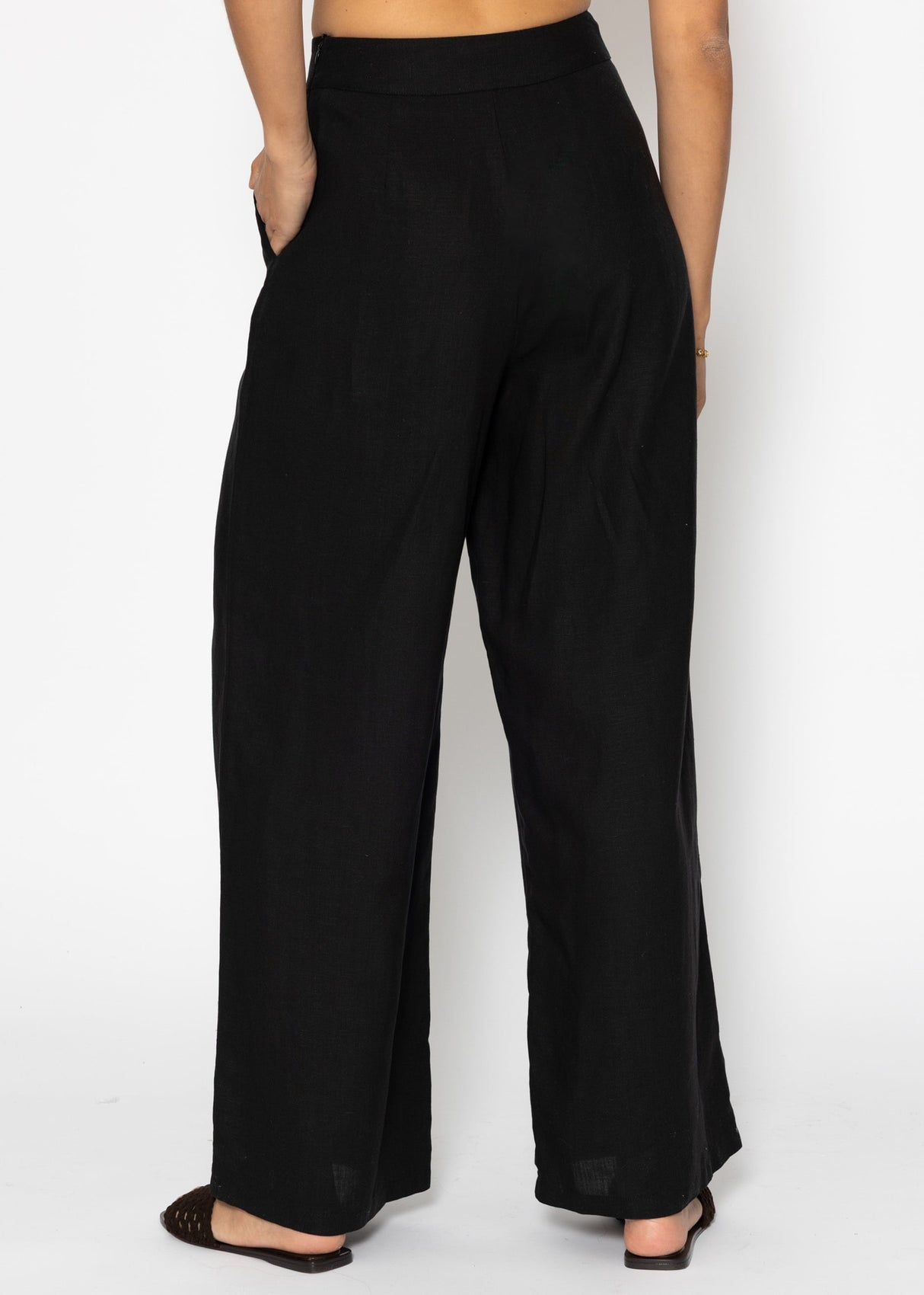 Leinen Hose mit geradem Bein - schwarz
