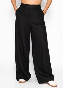Linen trousers with a straight leg - black