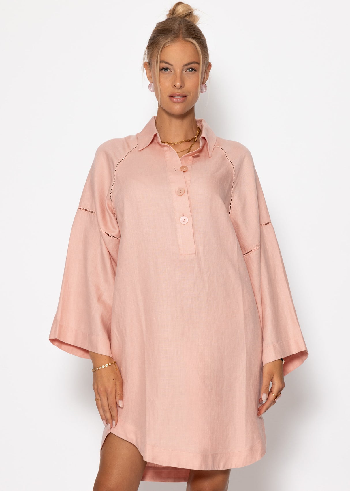 Leinen Kleid mit Knopfleiste - rosa