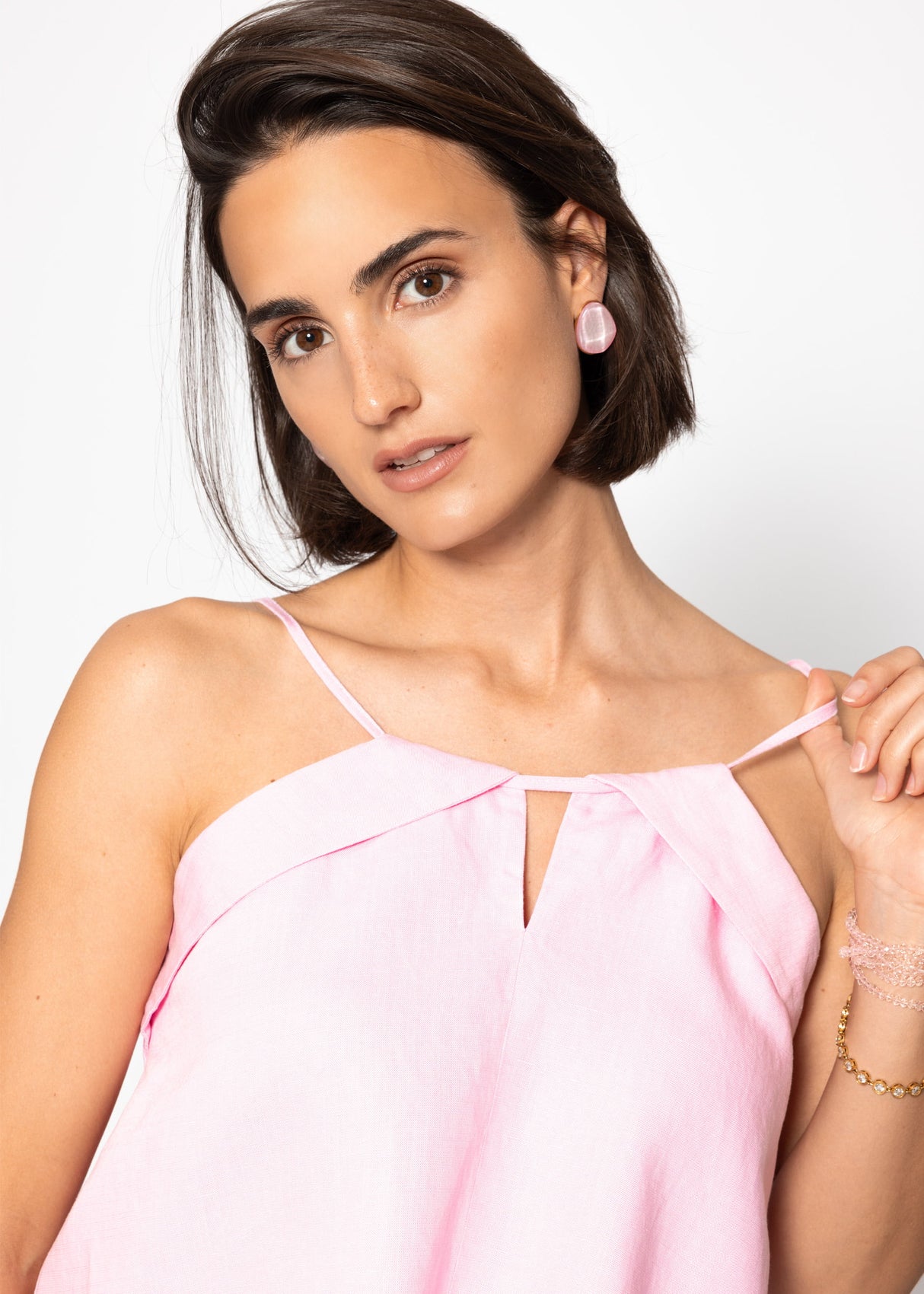 Leinen Top mit Spaghetti-Trägern - rosa