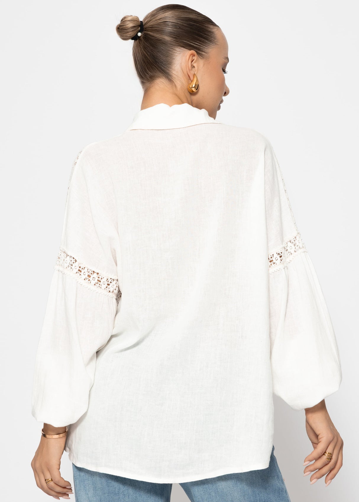 Leinen Bluse mit Spitze - offwhite