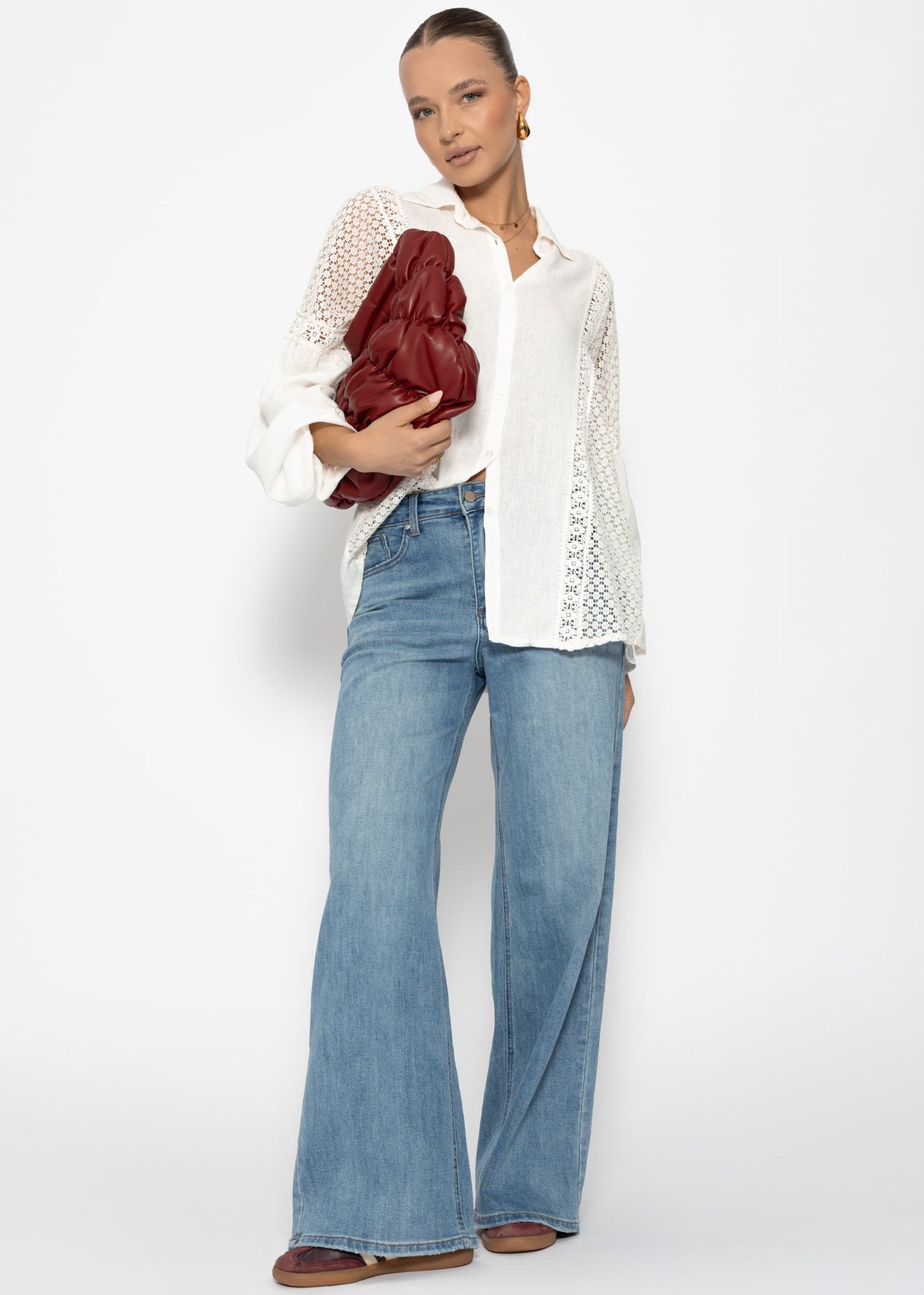 Leinen Bluse mit Spitze - offwhite