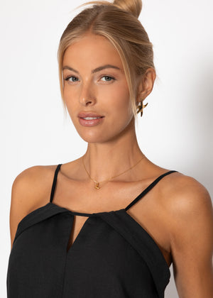Linen dress with spaghetti straps - black