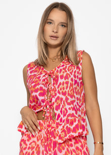 Leo Musselin Top mit Schleifenverschluss - pink