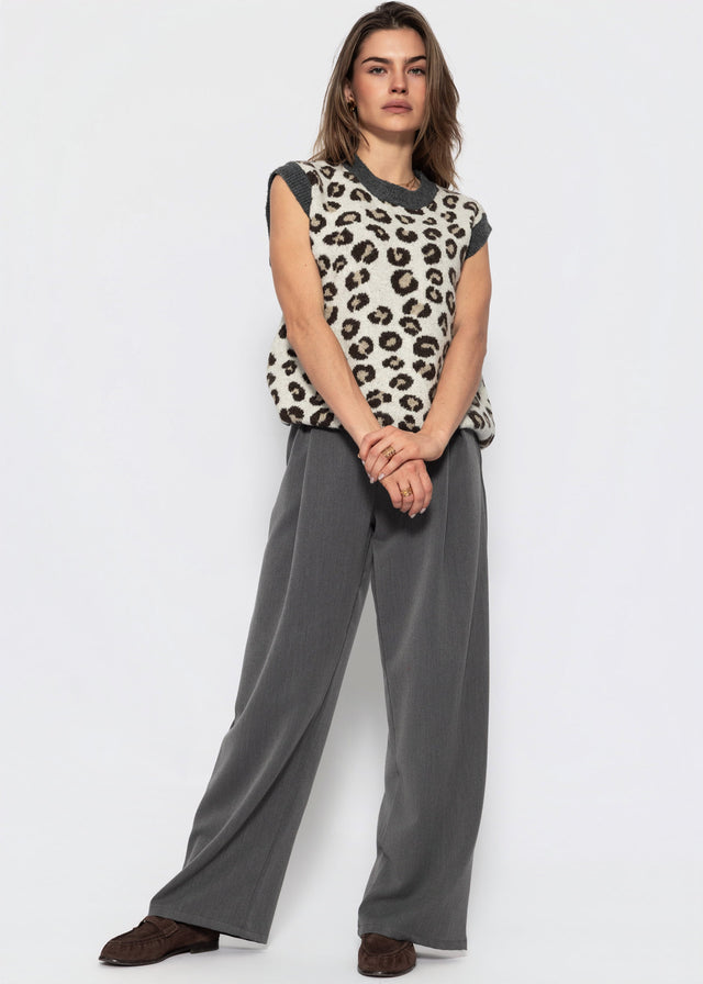 Leopard print knit sleeveless jumper - grey
