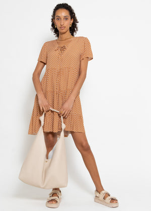 Luftiges Kleid mit Tupfen-Print - braun