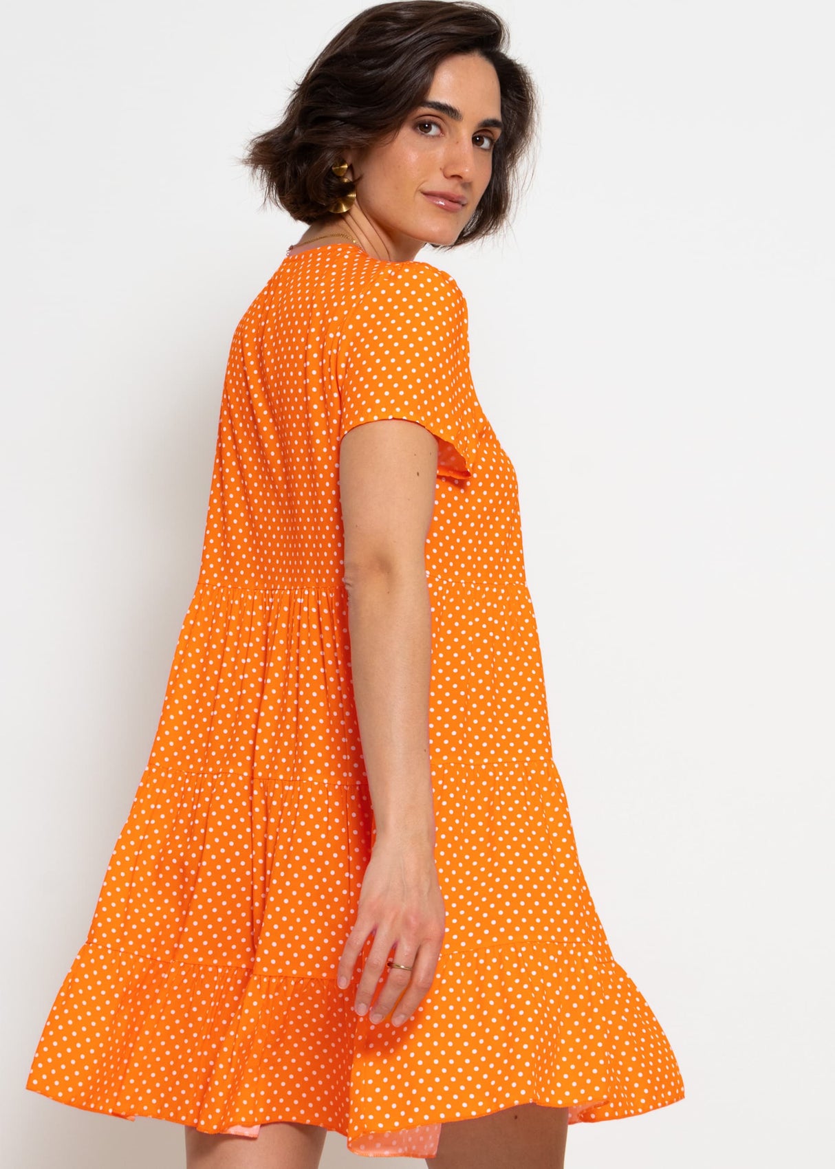 Luftiges Kleid mit Tupfen-Print - orange
