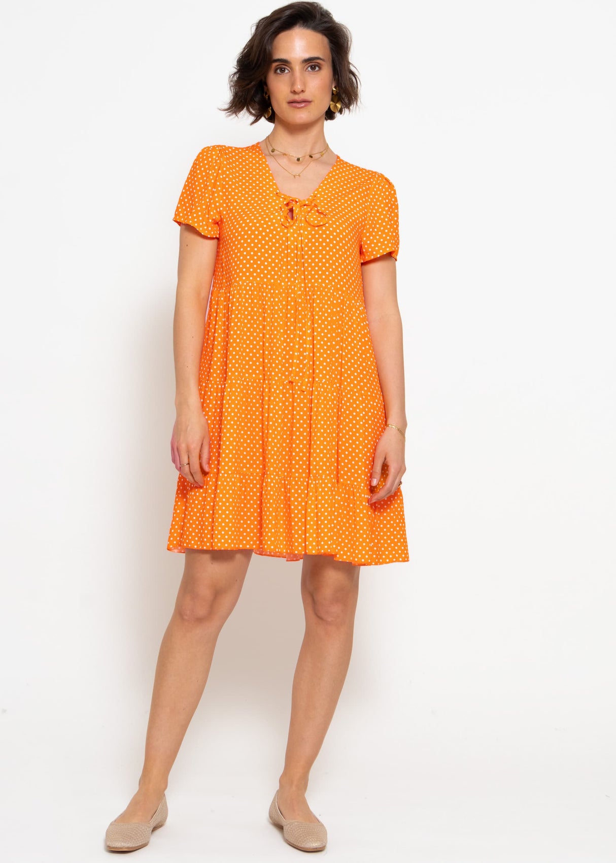 Luftiges Kleid mit Tupfen-Print - orange