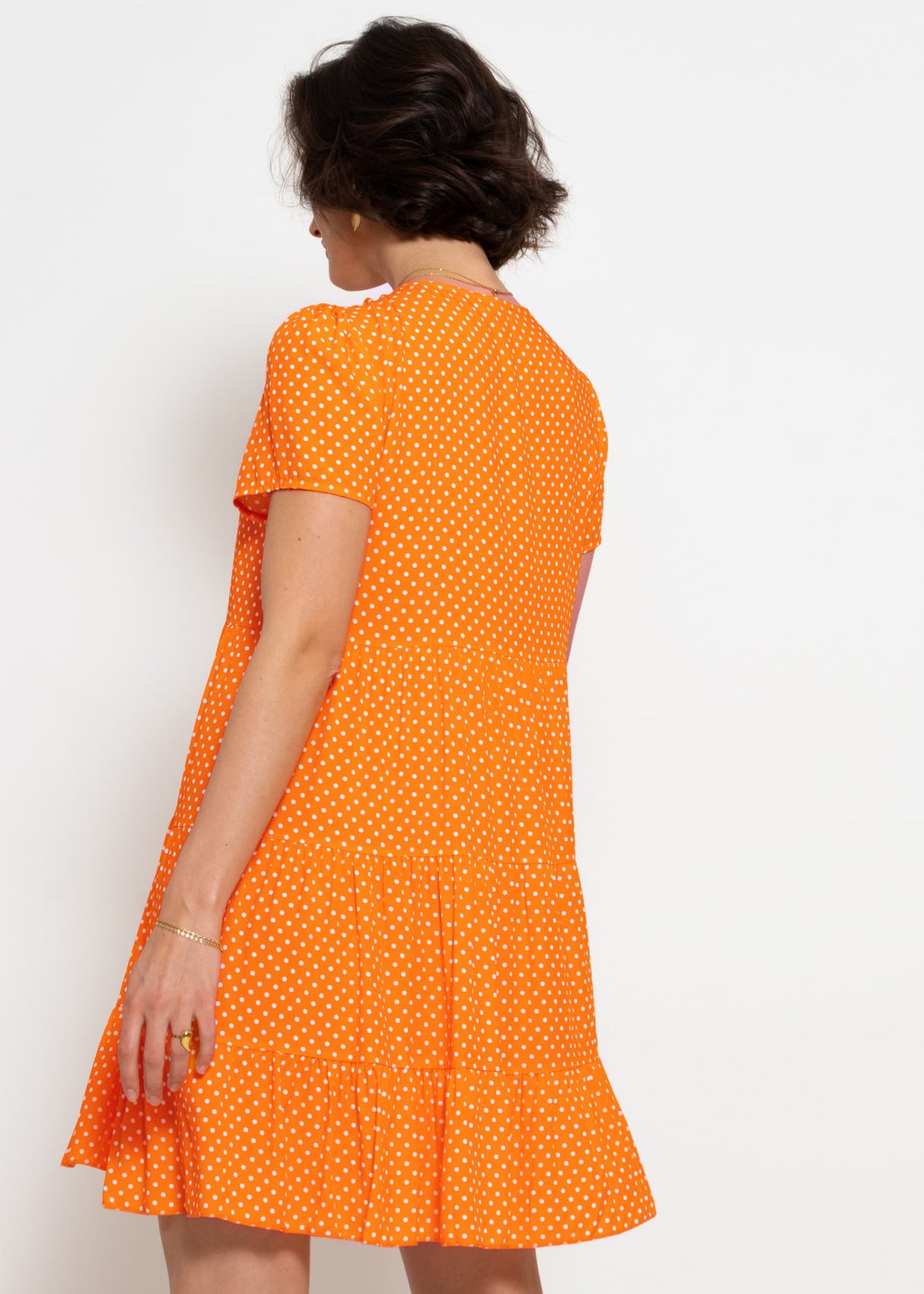 Luftiges Kleid mit Tupfen-Print - orange