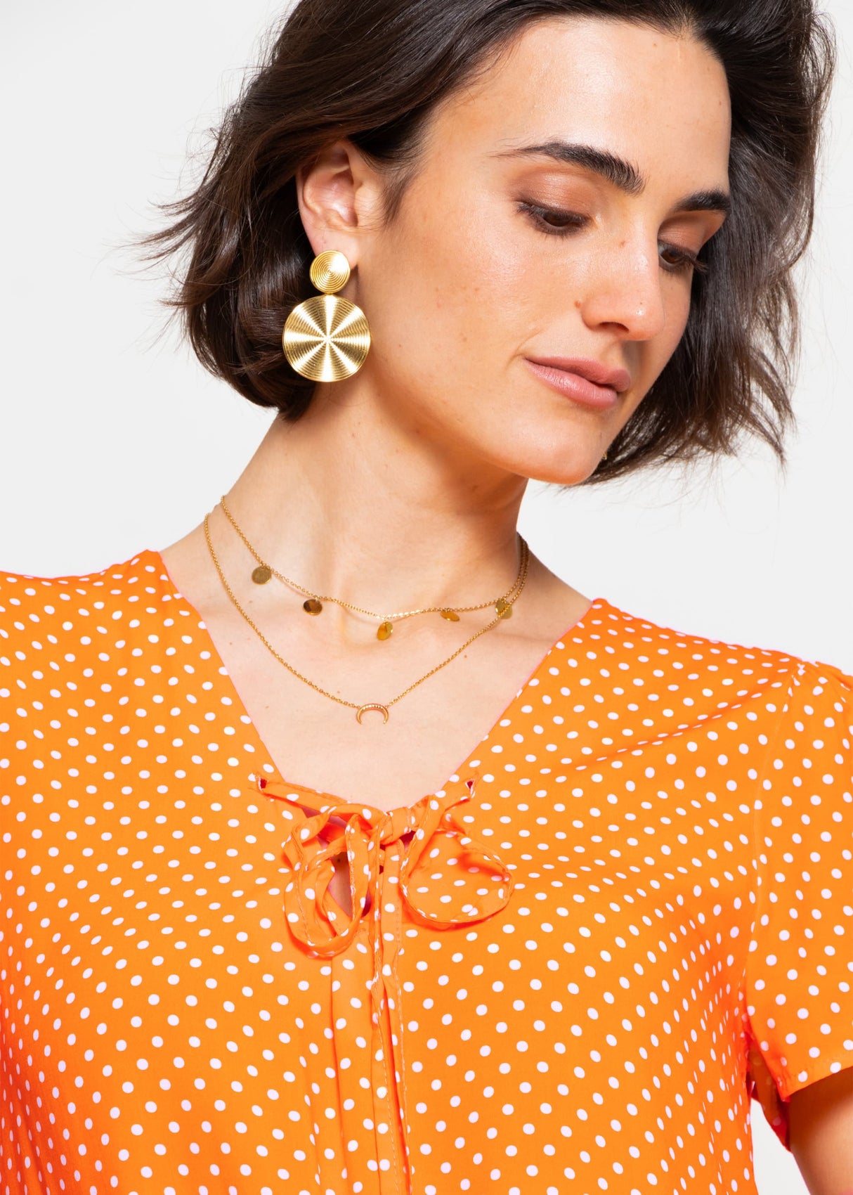 Luftiges Kleid mit Tupfen-Print - orange