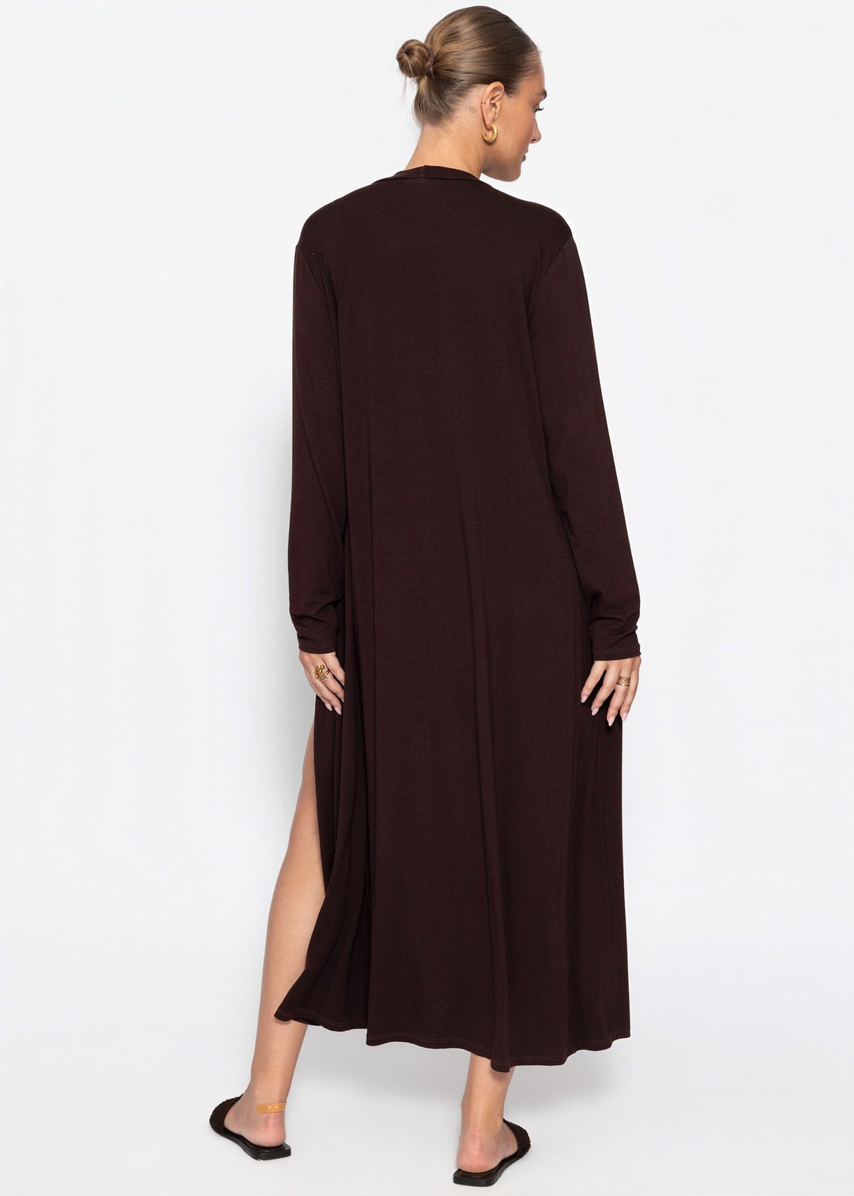 Maxi-Cardigan aus fließendem Jersey - schokobraun