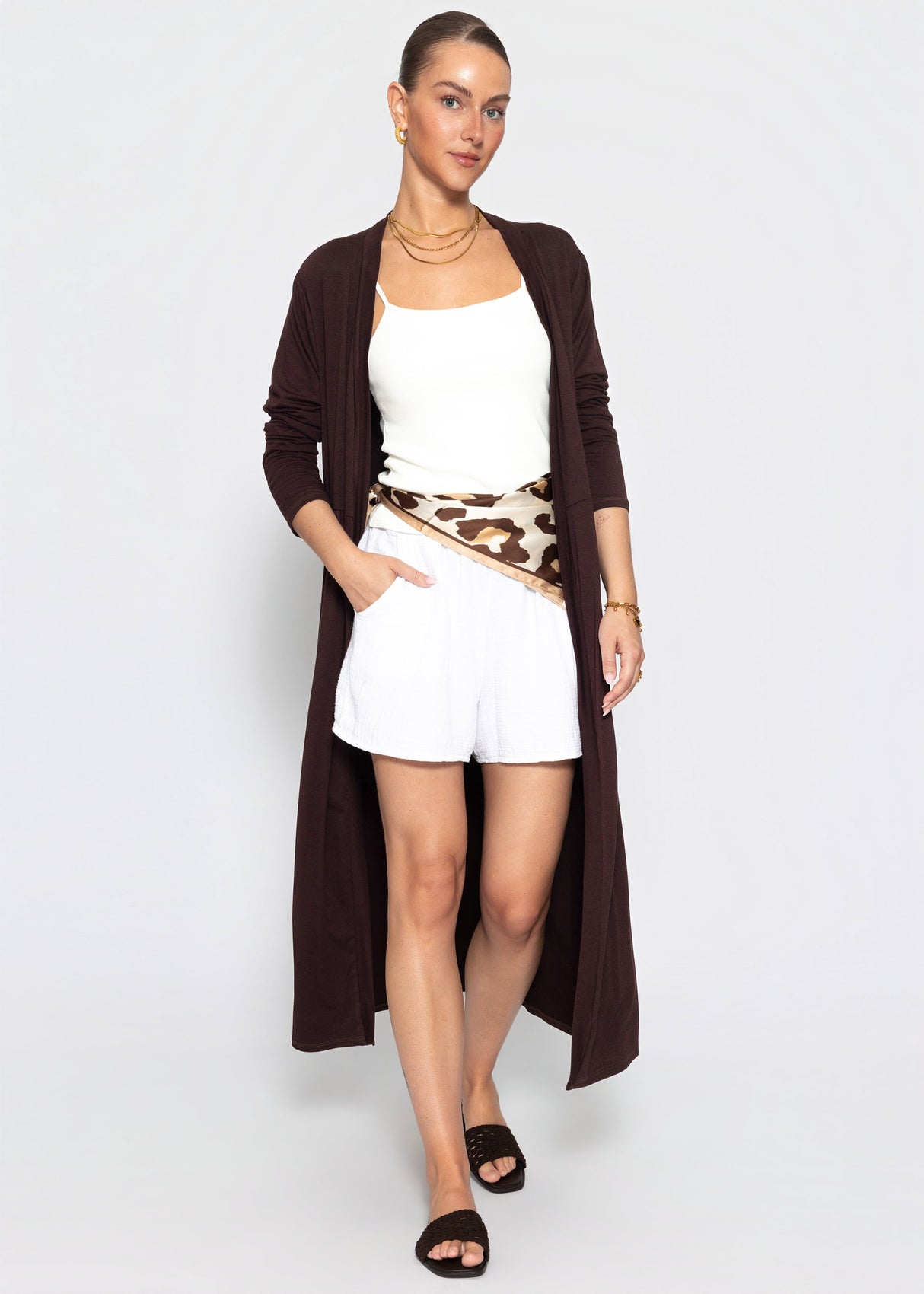 Maxi-Cardigan aus fließendem Jersey - schokobraun