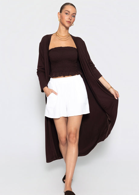 Maxi-Cardigan aus fließendem Jersey - schokobraun von SASSYCLASSY
