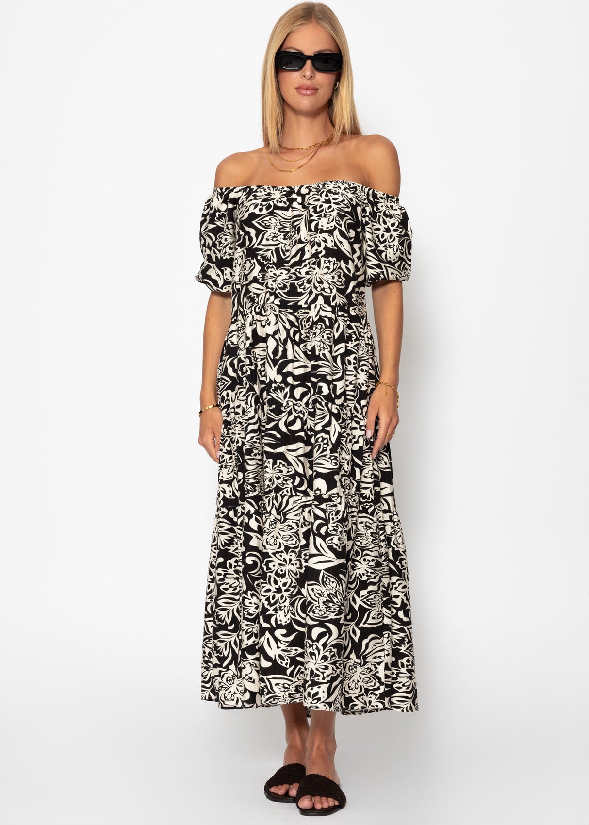 Maxi Kleid mit floralem Print - schwarz