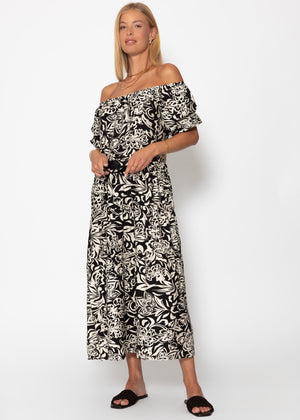 Maxi Kleid mit floralem Print - schwarz