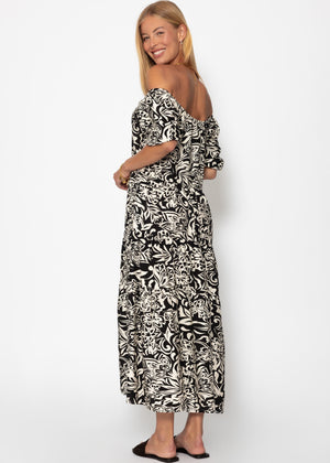 Maxi Kleid mit floralem Print - schwarz