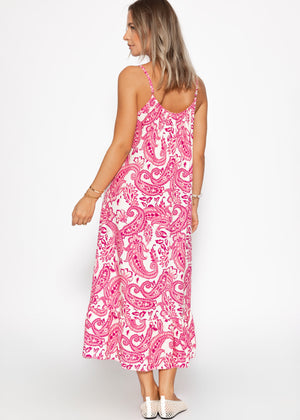 Maxi Kleid mit Paisley-Print - pink