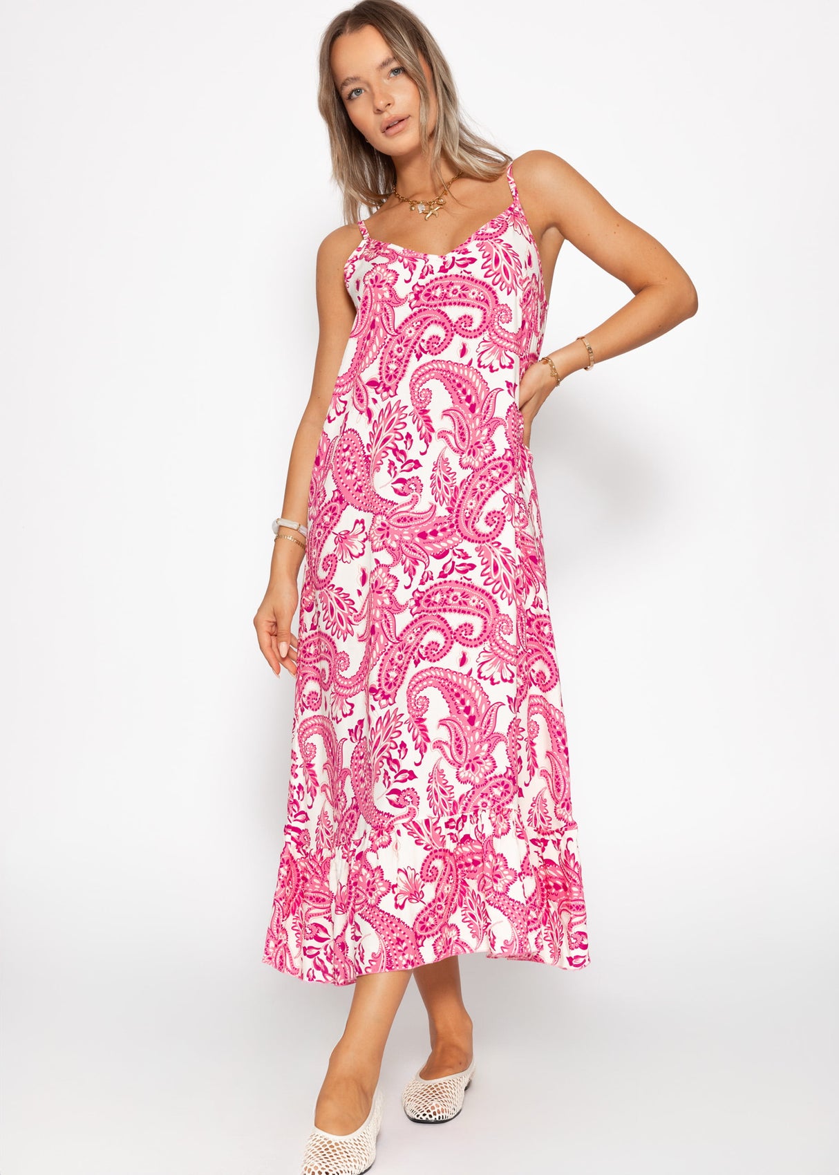 Maxi Kleid mit Paisley-Print - pink
