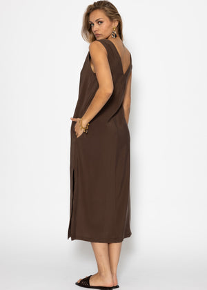 Maxi Kleid mit V-Ausschnitt - braun