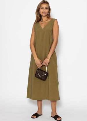 Maxi Kleid mit V-Ausschnitt - khaki