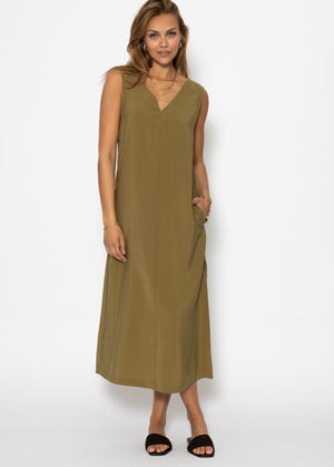 Maxi Kleid mit V-Ausschnitt - khaki